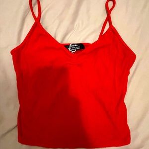 Red, spaghetti strap crop top from Bershka